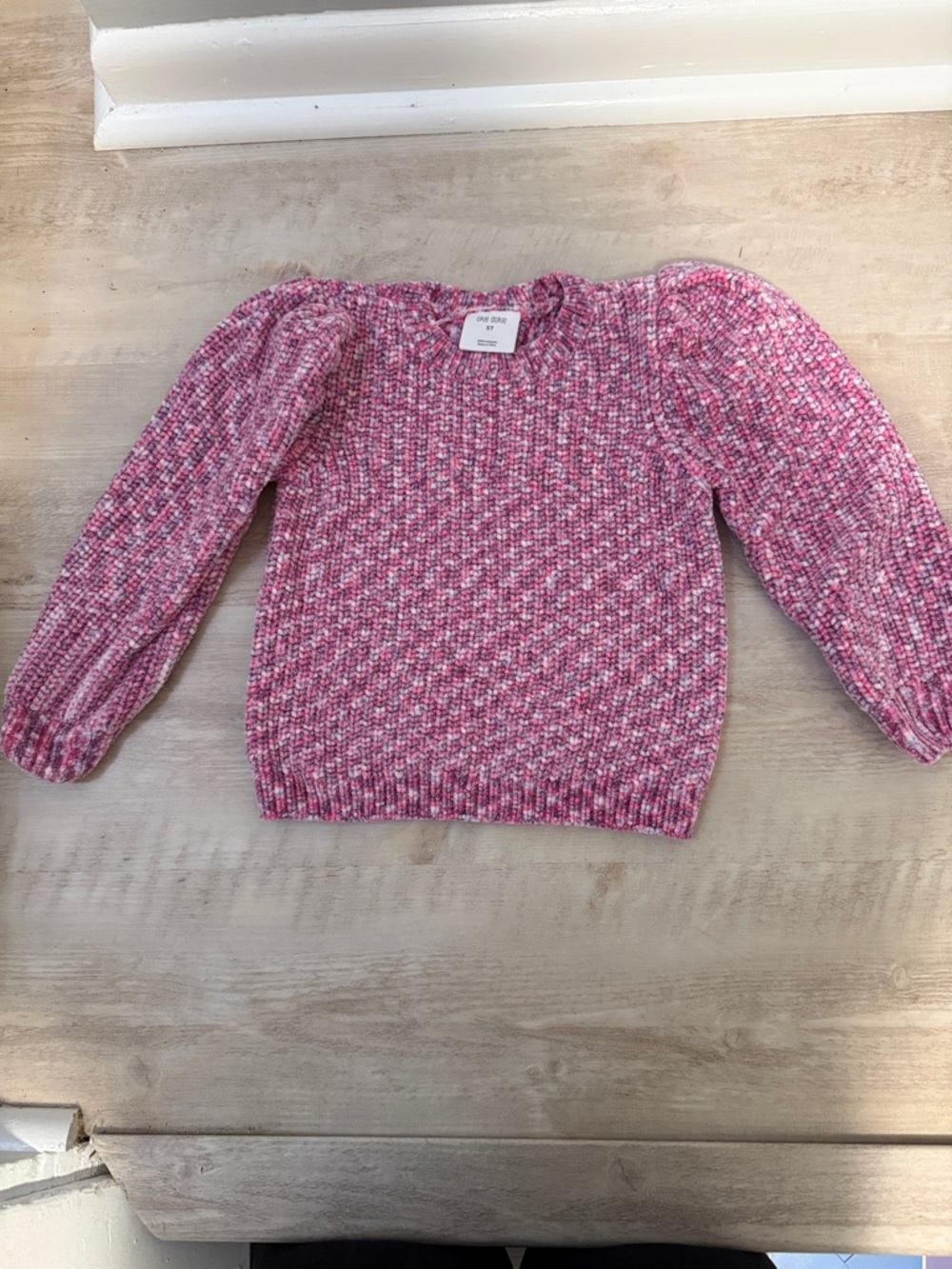 okie dokie Pink Marled Puff-Sleeve Sweater